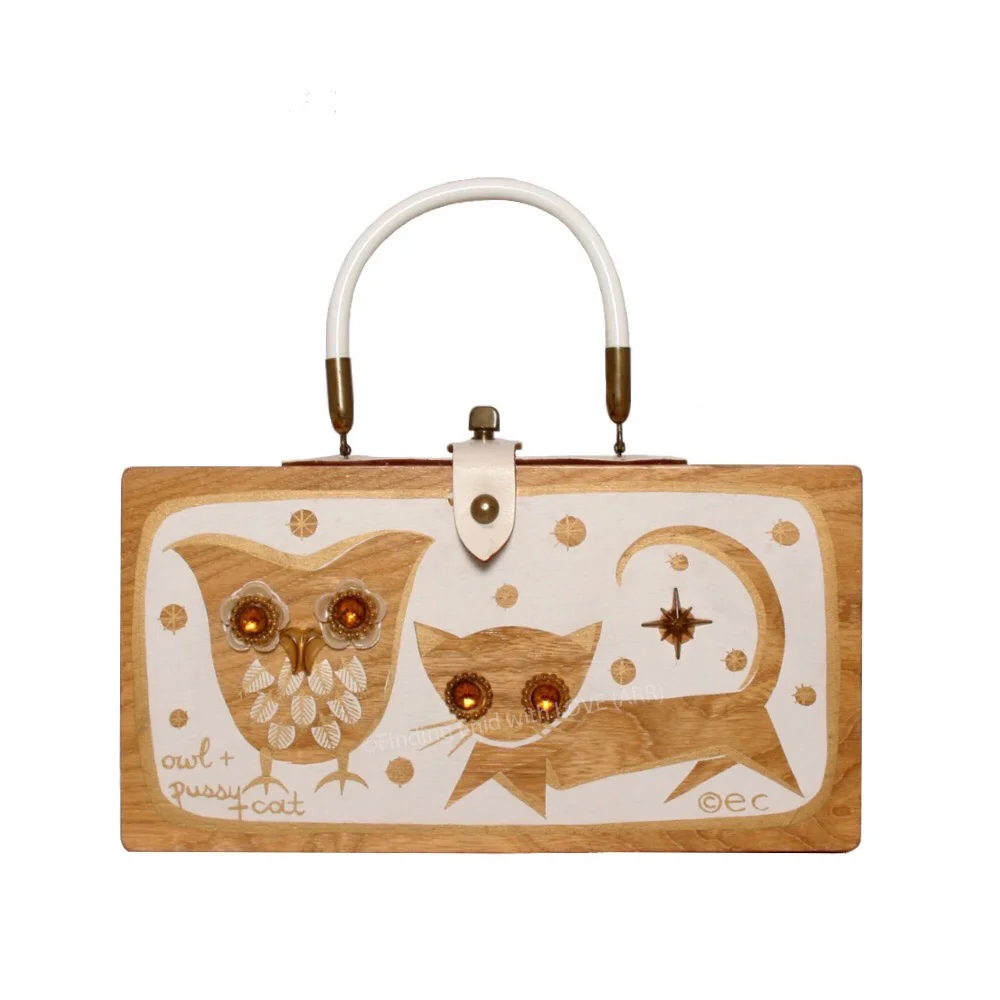 Finding Enid with LOVE - Owl + Pussy Cat (white, gold) Box Bag by